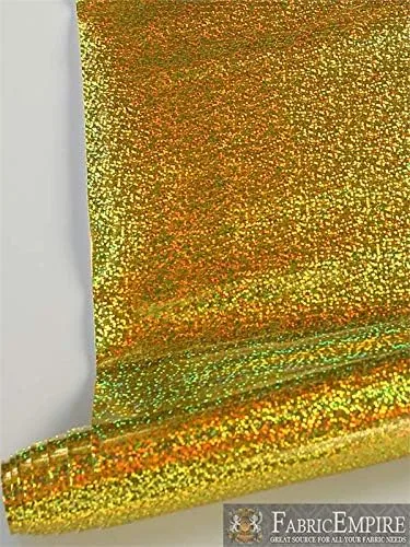 Vista 2 de Fabric Empire Tela brillante con holograma de vinilo dorado brillante, 54 pulgadas de ancho, vendido por The Yard