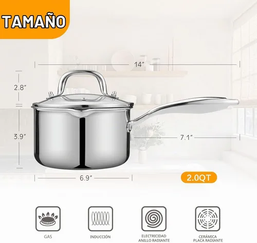 Vista 3 de Cacerola de 2.5 cuartos con tapa de vidrio, calentador de café/chocolate/mantequilla, olla para derretir con tapa, cacerola para salsa de leche