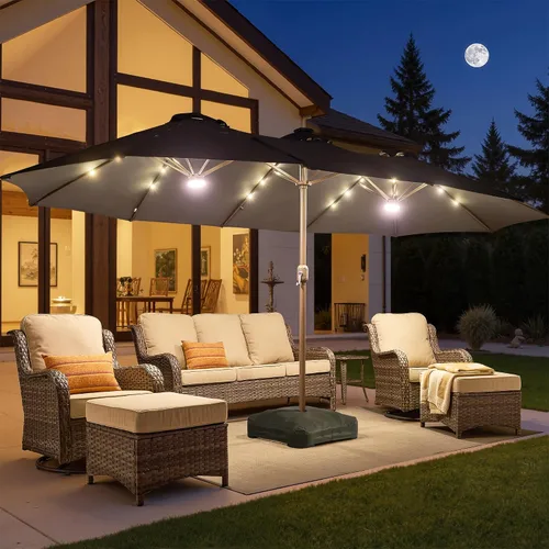 Vista 20 de HOOOWOOO Sombrilla de doble cabeza de 15 pies para patio al aire libre con Beige