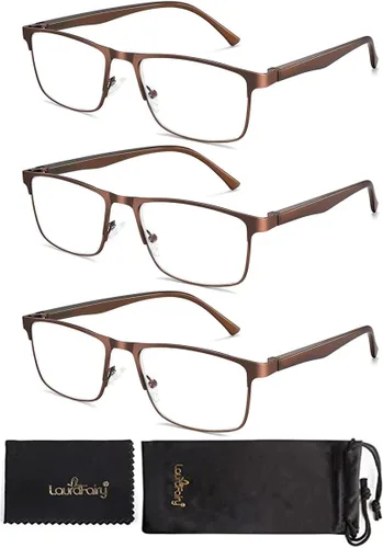 Vista 6 de 3 pares de anteojos de lectura, elegante marco de metal, anteojos ligeros con filtro - Gafas para hombre antirreflejos - Bisagra de resorte