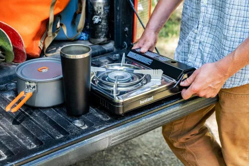 Vista 3 de Estufa de camping Iwatani Cassette Feu Butano VA-30, una, NEGRO