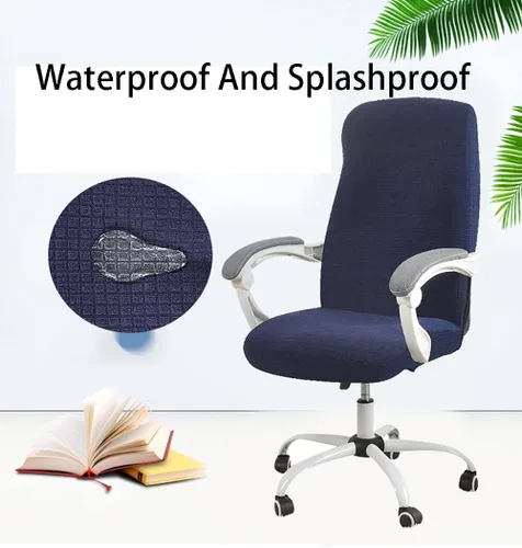 Vista 3 de LINGXIYA Funda elástica para silla de oficina, suave y cómoda, de tela de grano de maíz, resistente al agua, resistente a derrames, funda para silla