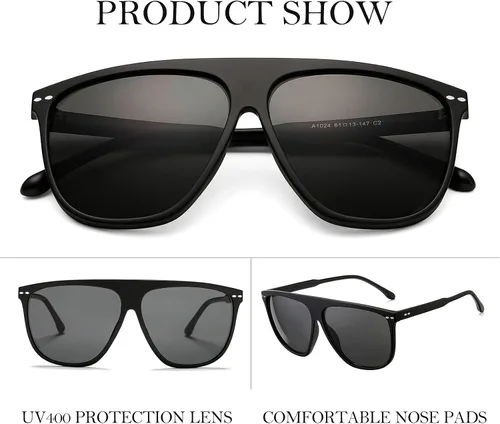 Vista 4 de Gafas de sol de gran tamaño vintage para mujeres hombres, moda marco grande sombras UV400 protección