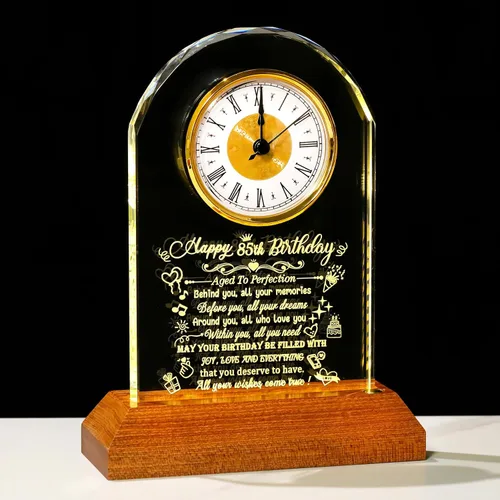 Vista 10 de Arikyrist Regalos de cumpleaños número 100 para mujeres, hombres y amigos, reloj de cumpleaños de cristal con base de luz Glass 100th Birthday