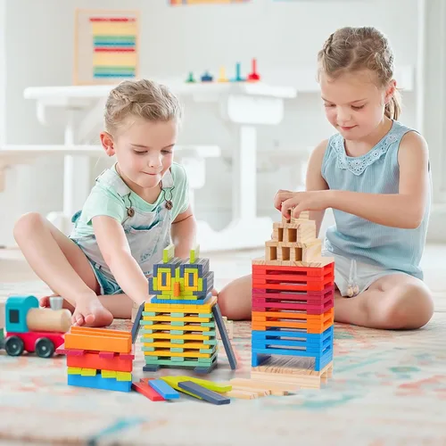 Vista 5 de Hayder Juego clásico de bloques de construcción de madera, 100 piezas
