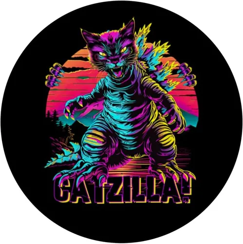 Vista 3 de Streetwear Synthwave 80s 90s Catzilla Cat Japanese teen PopSockets Adhesive PopGrip