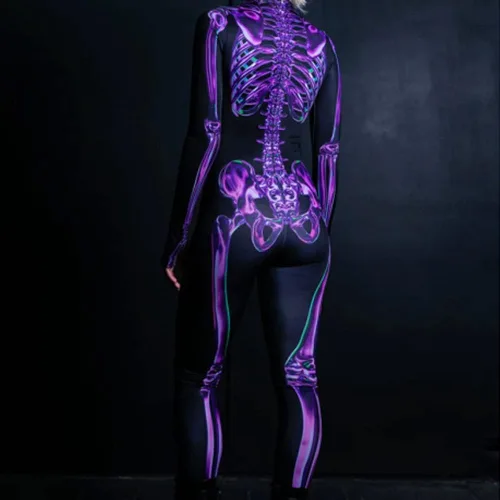Vista 5 de ACHIFSJOVT Disfraces de Halloween para mujeres y niñas, disfraz de esqueleto rosa, cosplay, para mujer, niña y bebé, divertido
