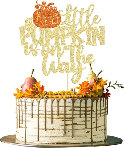 Vista 12 de 24 adornos para cupcakes de calabaza para niños o niñas con purpurina para revelación de género, decoración para cupcakes de calabaza, pies