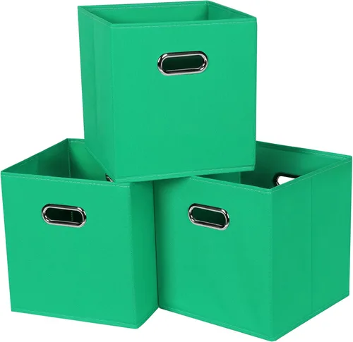 Vista 16 de Contenedores de almacenamiento de tela negra, 13 x 13 x 13 pulgadas, cajas de almacenamiento plegables con doble asa, caja organizadora de tela