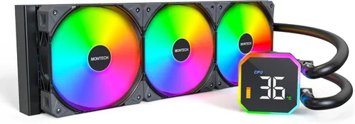 Vista 16 de MONTECH HyperFlow Digital 240 - Enfriador líquido de CPU, AIO de 9.449 in con bomba de 3100 RPM, 2 ventiladores E28 ARGB de 4.724 in, pantalla