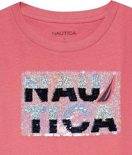 Vista 3 de Nautica Camiseta de manga corta para niña con diseño de lentejuelas abatibles, camiseta de algodón con interior sin etiqueta