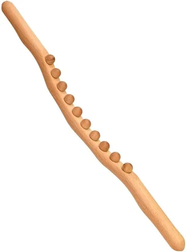 Vista 16 de Herramientas de masaje de madera Gua Sha, herramienta de paleta de drenaje linfático de 10 cuentas, herramienta de masaje de mano para esculpir