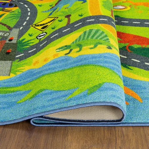 Vista 6 de KC Cubs 5x7 Alfombra de dinosaurios con coche de juguete Dino – Alfombra de juego educativa para niños, bebés, guardería, aula, sala