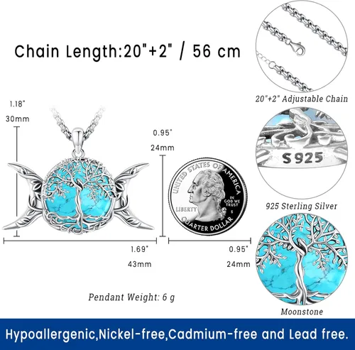 Vista 56 de Joyas de turquesa para mujeres y hombres de plata de ley 925 con colgante de urna para cenizas, collar con medallón de imagen, martillo de Thor