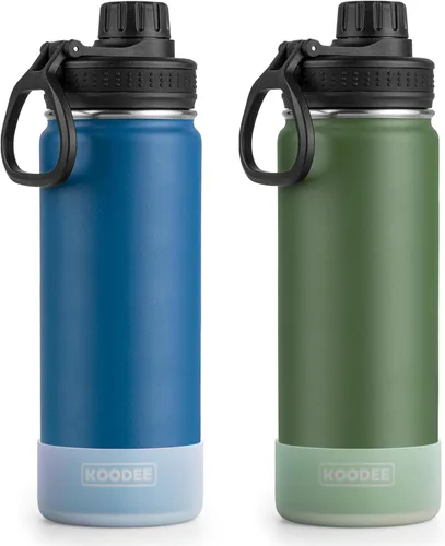 Vista 14 de Koodee Paquete de 2 botellas de agua, de 12 onzas, acero inoxidable, con aislamiento al vacío, con tapa de boquilla a prueba de fugas, color verde