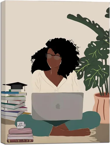 Vista 15 de Arte de pared bohemio afroamericano, pintura impresa enmarcada de mujeres negras, póster de amante de libros, impresión en lienzo de niña negra