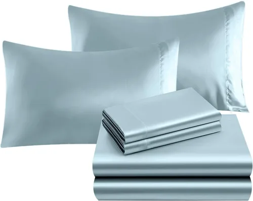 Vista 6 de Elegant Comfort Lujoso juego de sábanas de satén sedoso de 4 piezas, agradable para la piel y el cabello, resistente a las arrugas, la decoloración