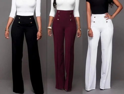 Vista 5 de Lucuna Pantalones largos elásticos de cintura alta para mujer corte holgado para trabajo de oficina con cinturón