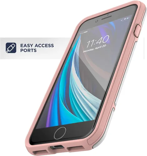Vista 4 de ENCASED Rebel Armor - Funda protectora para iPhone SE (SE2 SE3 / 2020, 2022) Funda protectora de cuerpo completo (blanco/rosa)
