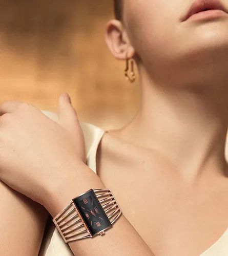 Vista 2 de Relojes de pulsera de moda para mujer, reloj de pulsera analógico de cuarzo con esfera rectangular de lujo, regalos para mujer