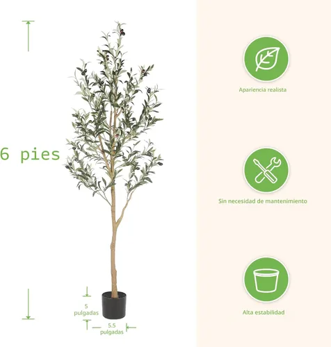 Vista 4 de Realead Árbol de olivo artificial de 6 pies, plantas de olivo sintético alto, árbol de seda de olivo falso en maceta con ramas y frutas, árboles