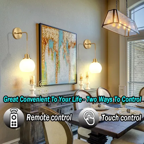Vista 5 de Juego de dos apliques de pared a pilas con control remoto, aplique de pared recargable sin cableado hasta 50 horas de vida útil, aplique de pared