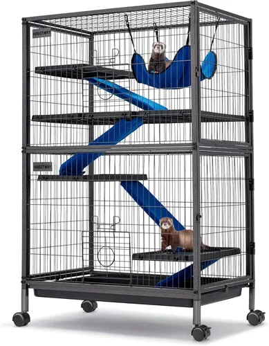 Vista 7 de HABUTWAY Jaulas de metal para animales pequeños de 45 pulgadas de alto, jaula de chinchilla rodante con rampas extraíbles, jaula Lagre