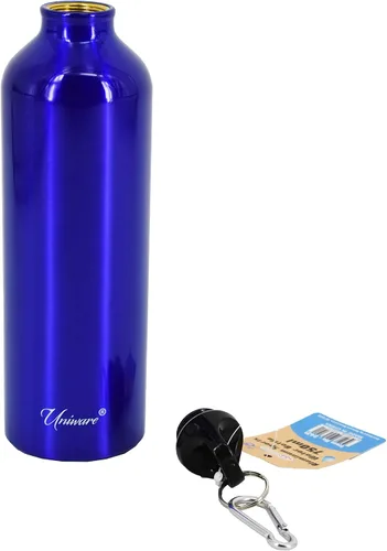 Vista 2 de Uniware Botella de agua deportiva de aluminio con tapón de rosca negro, 25.4 fl oz (azul)