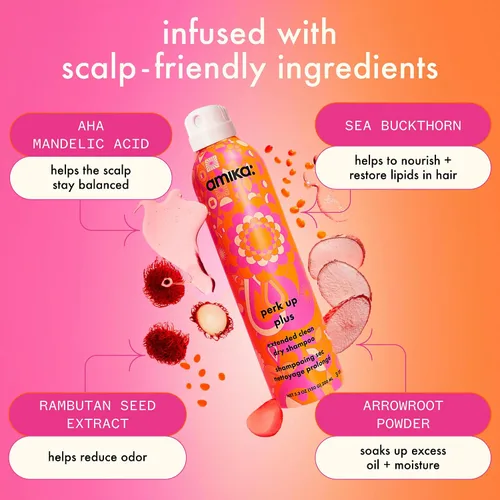 Vista 4 de amika perk up plus extended clean dry shampoo lightweight + buildable, extend time even further between wash days, invisible finish + no white