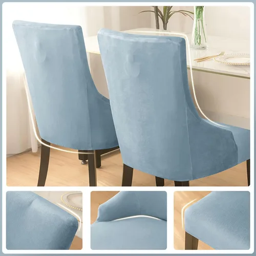 Vista 4 de N/A Funda elástica de terciopelo para silla con respaldo de ala, sin brazos, reutilizable, funda para silla lateral con respaldo de ala, fundas