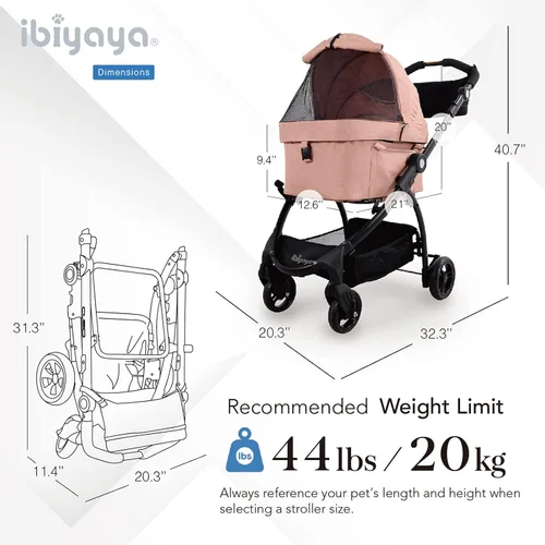 Vista 6 de ibiyaya New Cleo Sistema de viaje 3 en 1, cochecito para mascotas, transportador, bolsa para perros pequeños, medianos y gatos, ligero, 44 libras