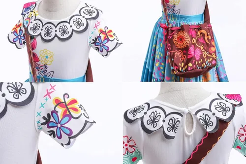 Vista 8 de JingDan Vestido de Encanto para niñas, disfraz de Mirabel Isabela, ropa de cosplay de Halloween con accesorios, 2T-10T