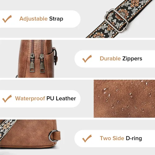 Vista 5 de OPAGE Small Sling Bag for Women, Leather Fanny Pack Crossbody Bag for Women Trendy Chest Bag with Adjustable Strap for Travel