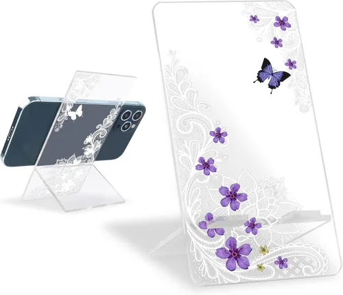 Vista 8 de Soporte de teléfono brillante para escritorio, bonito patrón de mármol verde transparente para niñas y mujeres, bonito soporte de acrílico