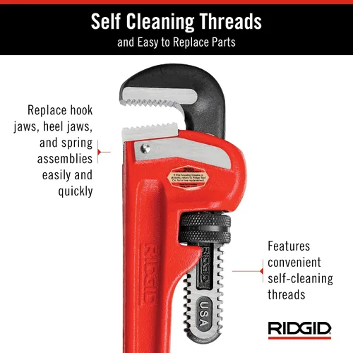 Vista 5 de RIDGID 31030 - Llave de tubería recta de servicio pesado, llave de fontanería resistente de 24 pulgadas con hilos autolimpiantes y mordazas