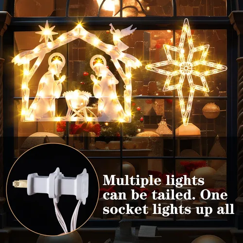 Vista 2 de Marchpower Paquete de 2 luces de silueta de ventana de Navidad, Belén iluminadas y estrella de Belén para decoración de ventanas, luces de ventana
