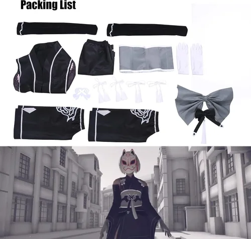 Vista 6 de Disfraz 2B de NieR Automata YoRHa No.2 tipo B Kimono traje de anime Halloween mujer disfraz máscara de zorro