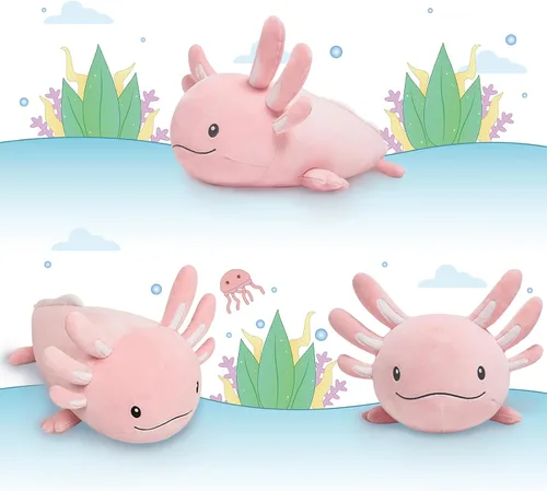 Vista 7 de Niuniu Daddy Peluche de ajolote rosa de 20 pulgadas, luminoso, realista, lindo peluche para niñas y niños, regalos de cumpleaños que brillan