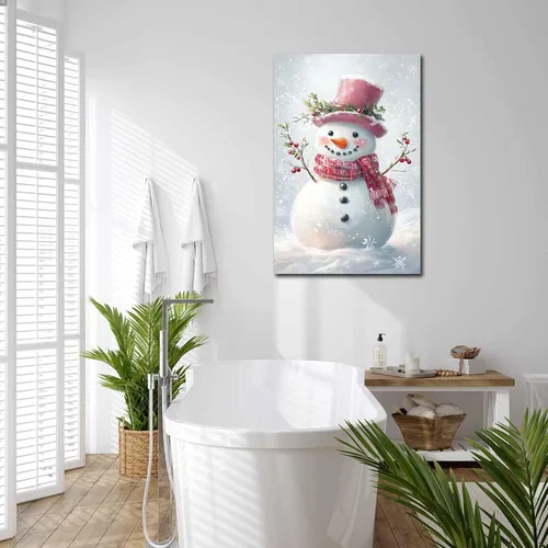 Vista 4 de MNFGMH Arte de pared de muñeco de nieve de Navidad, impresión en lienzo de vacaciones de invierno, imagen pintura de Navidad, regalo festivo