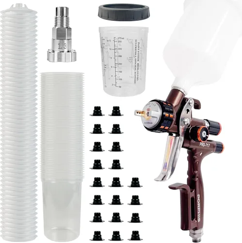 Vista 8 de Pistola de pintura PRD-717 VS tipo con boquilla dividida pistola pulverizadora de 0.051 in + vasos de pintura desechables de 6.8 fl oz/6.7 onzas, 50