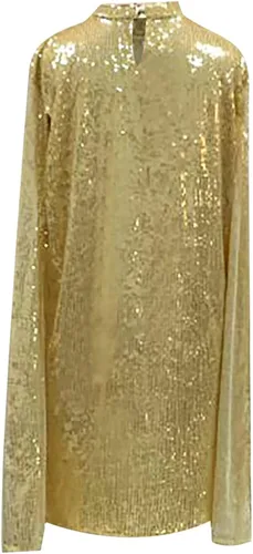 Vista 4 de Vestido de lentejuelas de manga capa con mangas para mujer, cuello redondo, vestido corto ajustado con abertura para cóctel, club nocturno, vestidos
