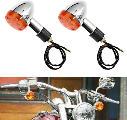 Vista 2 de Indicador de señal de giro para motocicleta, luces ámbar cromadas, bala delantera y trasera, compatible con Honda Fury Interstate Nighthawk Rebel
