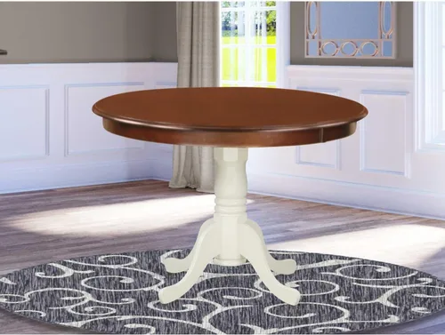 Vista 8 de HomeStock Mesa de comedor redonda de madera, mesa de cocina resistente para espacios pequeños, color negro y cereza/36 pulgadas sin gotas