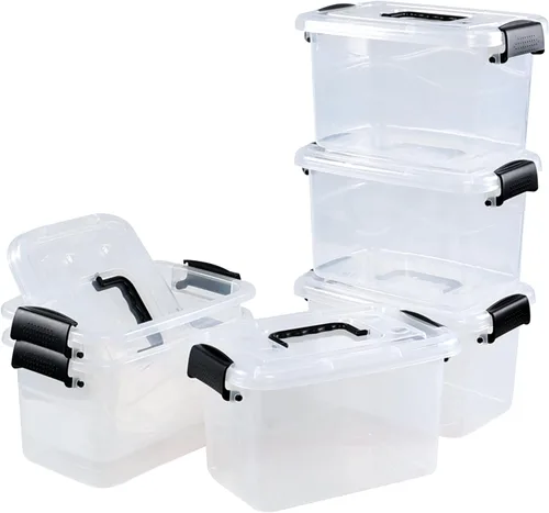 Vista 2 de Caja de almacenamiento de plástico de 6 cuartos de galón con asa, contenedor de cierre transparente con tapas, 6 paquetes