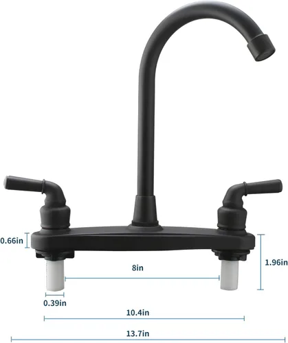 Vista 3 de Grifo de cocina no metálico para autocaravana, bronce aceitado, dos mangos, cuerpo principal de 8 pulgadas, arco alto giratorio 360, reemplazo