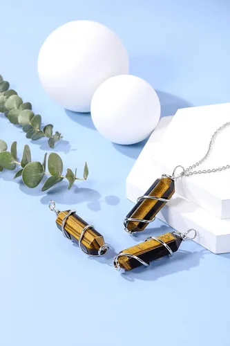 Vista 2 de Top Plaza Collar con colgante de piedra de cristal curativo para mujeres y hombres, collares de piedras preciosas naturales envueltos en alambre