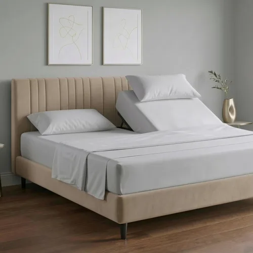 Vista 9 de Juego de sábanas King 100% de algodón egipcio para cama ajustable, cabezal dividido de 34 pulgadas, juego de sábanas King flexible para cama
