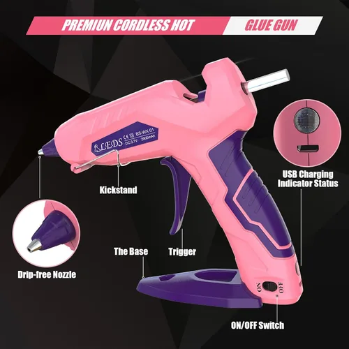 Vista 5 de BLEDS Pistola de pegamento caliente inalámbrica, kit de mini pistola de pegamento de precalentamiento rápido con 30 barras de pegamento y estuche