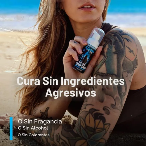 Vista 5 de Jabón de espuma azul H2Ocean, verde, 1,7 onzas líquidas Wash for New Tattoos & Piercings, Fragrance Free Unscented Foam Cleaner with Aloe Vera