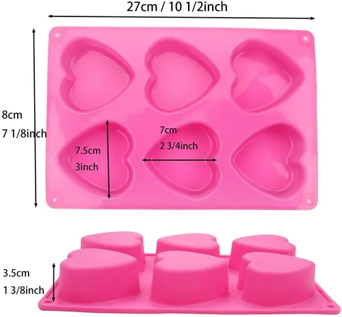 Vista 2 de BAKER DEPOT Molde de silicona en forma de corazón de 6 agujeros para pastel de chocolate, jalea pudín hecho a mano, molde de jabón para hacer
